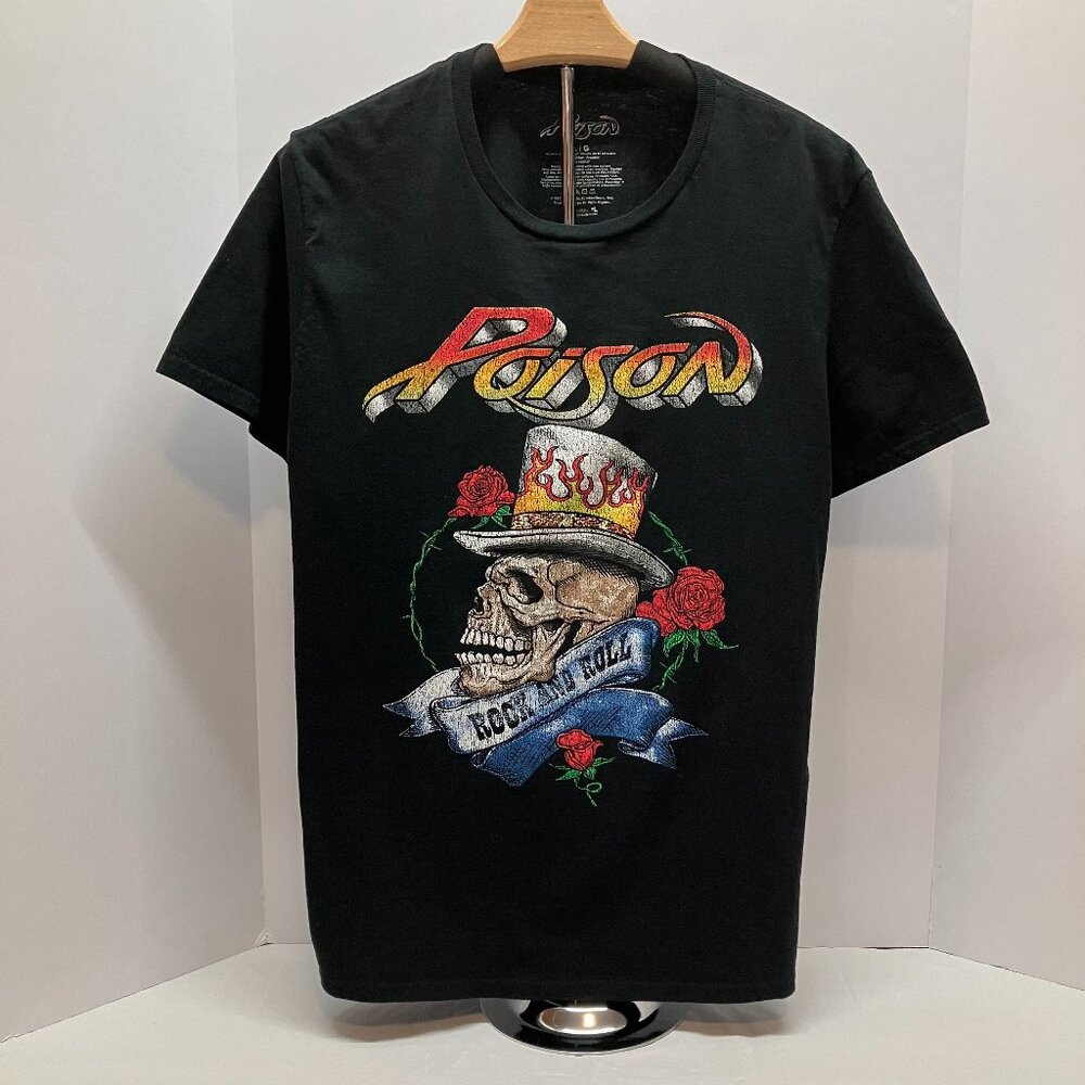 Bret Michaels Poison Rock and Roll Black‎ Skull Licensed T Shirt Size Large